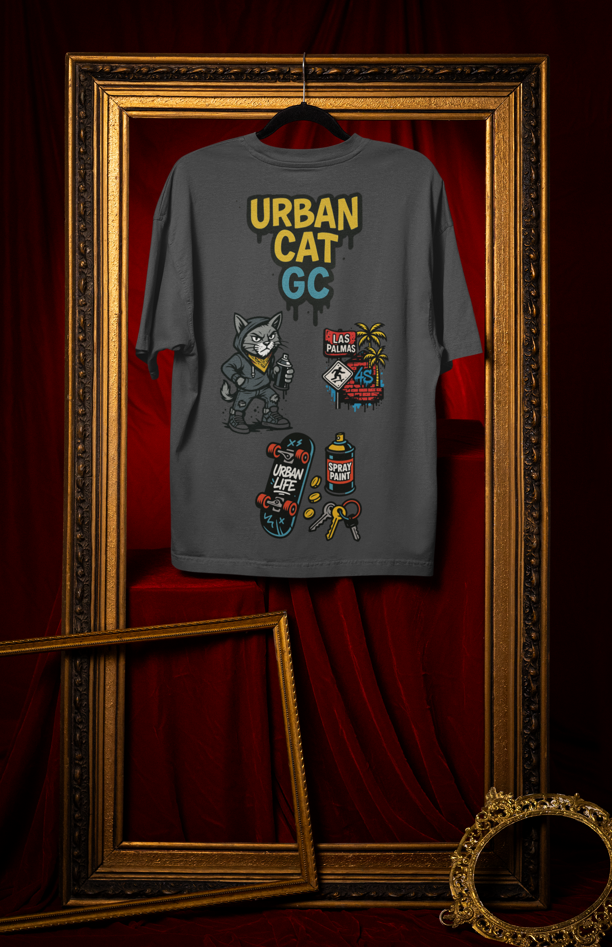 Camiseta Oversize 4S Gato Gris